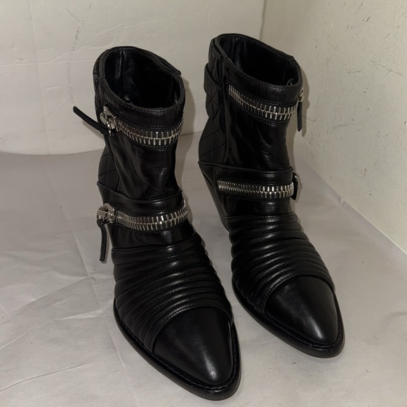 $1595❤️38.5/US8 Giuseppe Zanotti Leather Moto Biker Ankle Boots Quilted Black - Picture 6 of 11